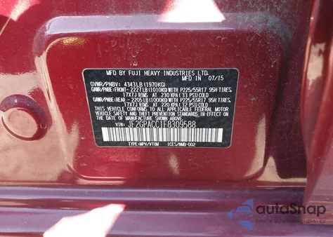 2015 Subaru Xv Crosstrek 2.0I Premium из США, поврежденный, VIN JF2GPACC1F8309588